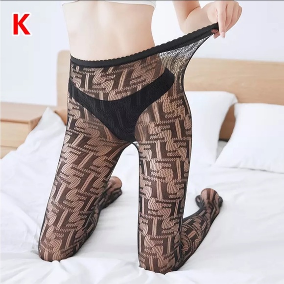 Diamond Fishnet Prints Nylon Women’s Pantyhose Stretchy Black VV/CC/B/Gg Tights - Picture 3 of 16